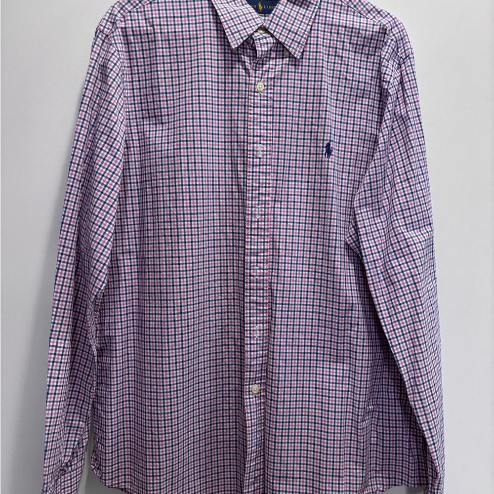 Ralph Lauren Pink and Blue Check Cotton Button-Down Shirt